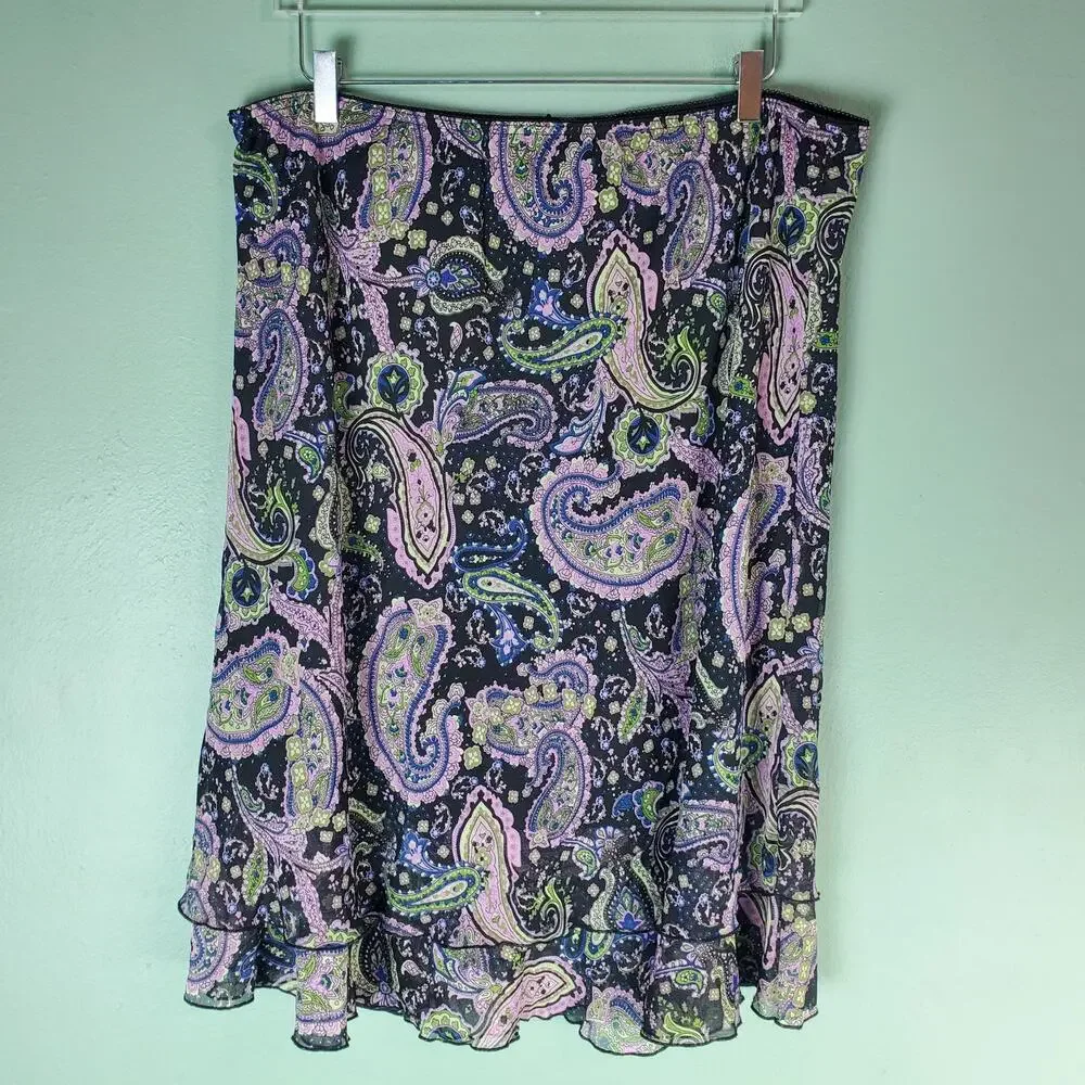 VTG Briggs New York Midi Skirt Womens 2X Y2K Goth Whimsygoth Paisley Fairy Boho